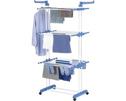 EASYmaxx kledingrek 3 planken met wielen - 63x76x173 cm - wit/blauw
