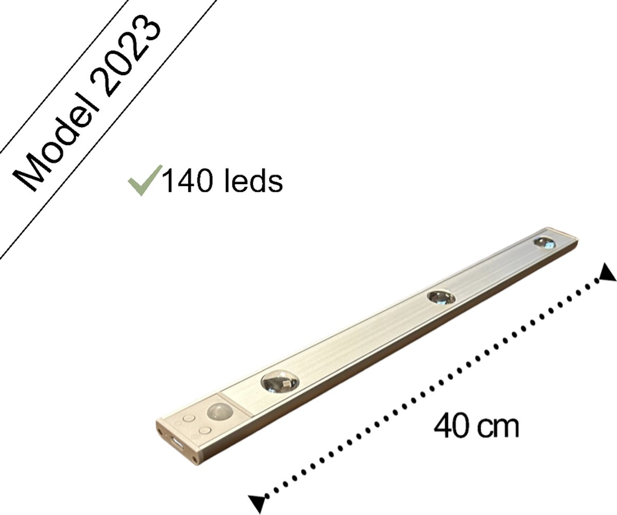Led lamp - Led Strip - 40 cm-140 Leds -Accu -3 standen -warm licht, koud licht, fel licht - Opladen USB C -Lichtsensor-Bewegingssensor- Magnetische Ophanging