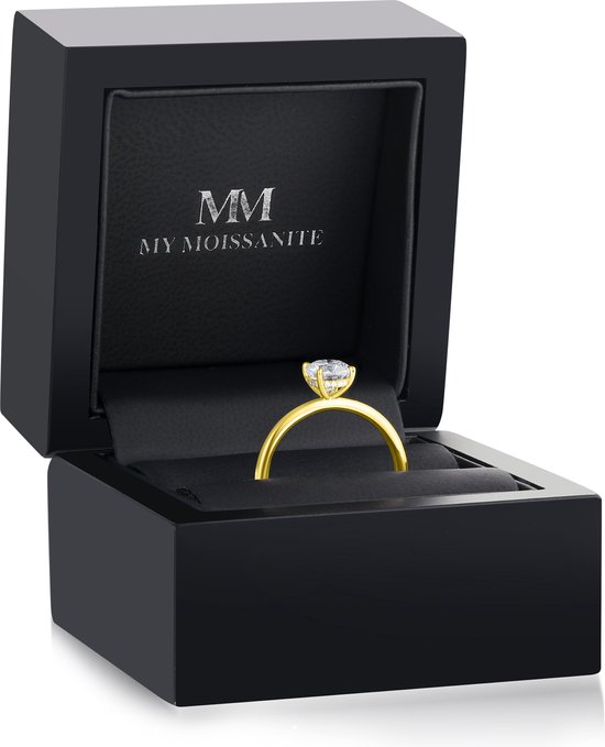 Mystique - Ring solitaire ovale en moissanite en or jaune 14 carats avec halo caché | Wedfit - 4,2 carats