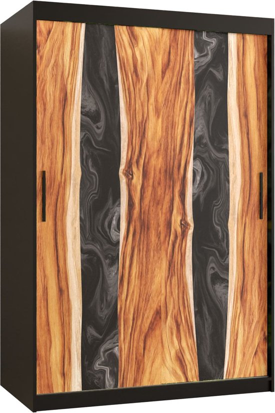 Zweefdeurkast Kledingkast met 2 schuifdeuren Garderobekast slaapkamerkast Kledingstang met planken (LxHxP): 120x200x60 cm - Natural I (Zwart, 120) met lades