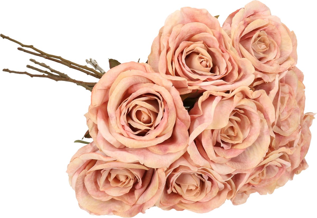 Top Art Kunstbloemen boeket roos Calista - 8x - oud roze - 66 cm - kunststof steel - decoratie