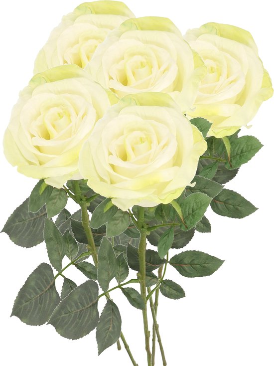 Top Art Kunstbloem roos Nova - 5x - warm wit - 75 cm - kunststof steel - decoratie bloemen