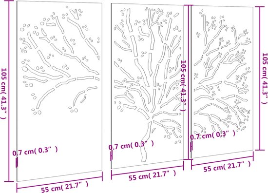 vidaXL - 3-delige - Tuindecoratieset - boomontwerp - 105x55 - cm - cortenstaal
