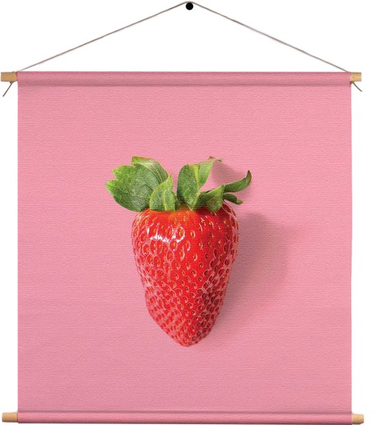 Textielposter Strawberry Vierkant XL (60 X 60 CM) - Wandkleed - Wanddoek - Wanddecoratie