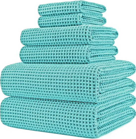 Handdoekenset - Sneldrogend & Pluisvrij Microvezel - Wafelstructuur - Zeer groot - Aqua - 152 x 76.2 cm - 6 stuks