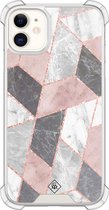 Casimoda® hoesje - Geschikt voor iPhone 11 - Stone grid marmer / Abstract marble - Shockproof case - Extra sterk - Siliconen/TPU - Roze, Transparant