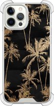 Casimoda® hoesje - Geschikt voor iPhone 12 Pro - Palmbomen - Shockproof case - Extra sterk - Siliconen/TPU - Goudkleurig, Transparant