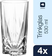 022778 Capri-drinkglazen, 4-delige set, vaatwasmachinebestendige sapglazen met reliëf, facetten-slijping, XL waterglas, glazen drinkbeker groot, 530 ml