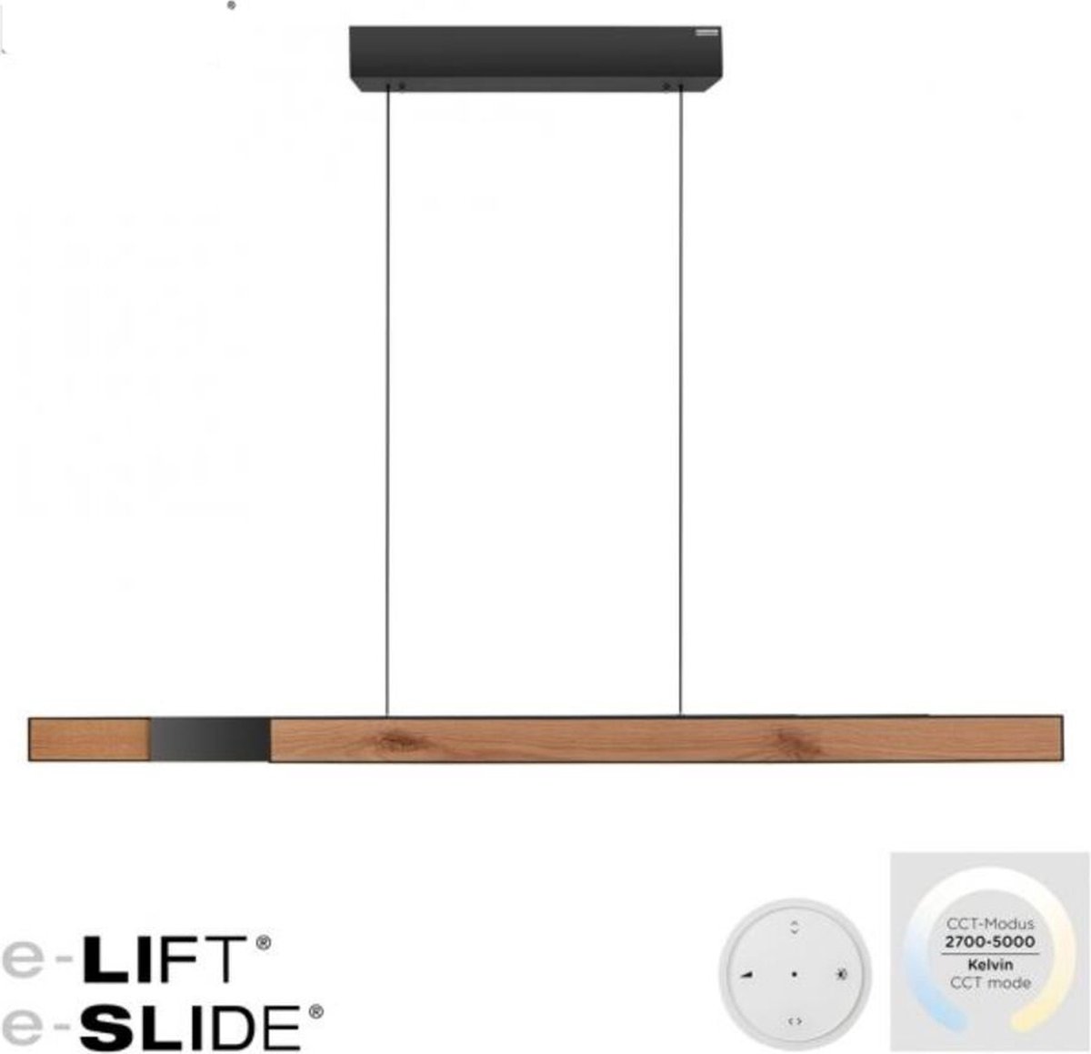 Paul Neuhaus Hanglamp e-Lift + e-Slide L 120-200 cm zwart hout