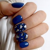 SD Press on Nails - B-Series - Plaknagels - Nagelset 20 Nagels - B14 Blauw Tiger - Gellak - Nagellak - Kort Naturel - Nageltips - Nepnagels met Lijm - Kunstnagels - Nail Art - Handmade - Valse nagels - Nagelvijl - Accessoires - Korte Nagels