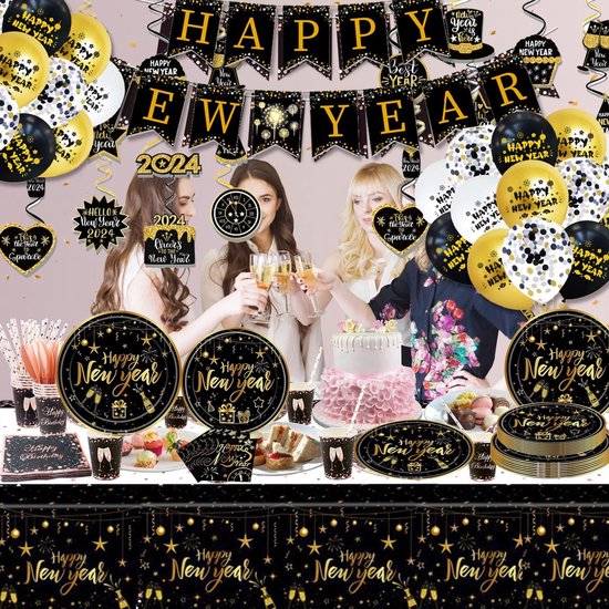 Ensemble, Vaisselle à thème du Nouvel An, Assiette en papier noir