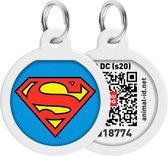 WAUDOG Superman Hero QR Pet Tag / Hondenpenning - Stainless steel - 25 mm - Blauw-Rood-Geel - Gratis App