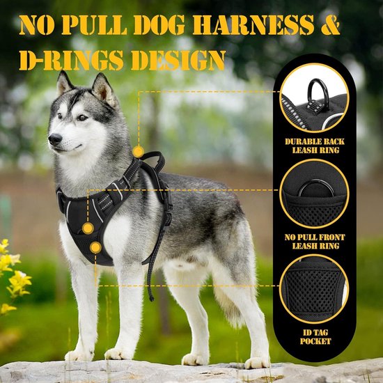 Haapaw Heavy Duty tactisch hondenharnas voor middelgrote honden, geen trek verstelbaar huisdierenharnas reflecterend service training eenvoudige controle huisdiervest militair werkende honden