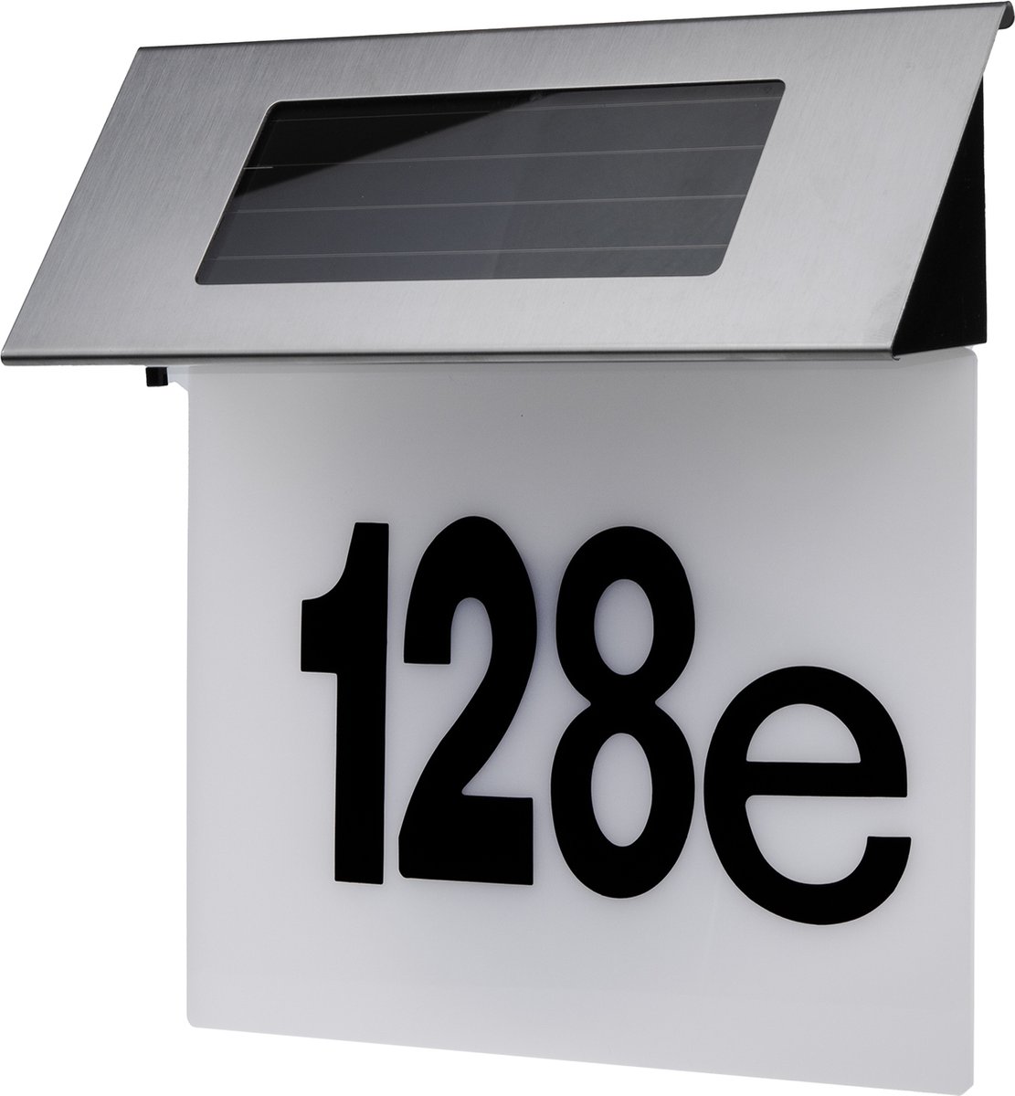 Maclean - LED lamp op zonne-energie met huisnummer - IP44 - 1W - 60lm - 6000K - MCE423