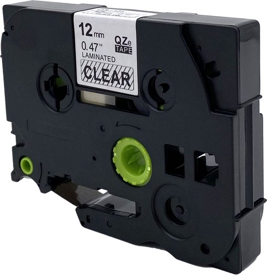 Zwarte labelcassette van 12 mm met de tekst "CLEAR".