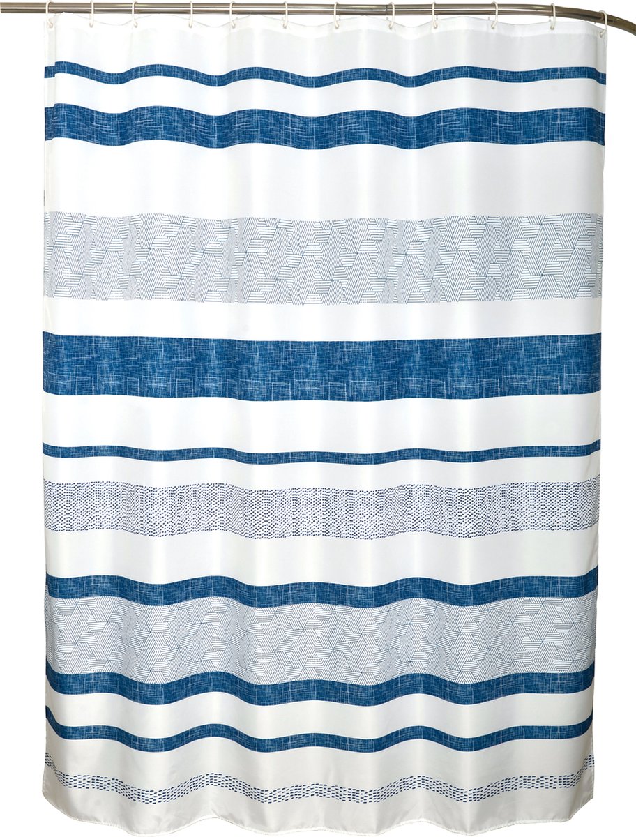 SENSEA - textiel douchegordijn - wasbaar badkamergordijn - waterdicht schimmelwerend -TIPEE- blauw gestreept - B.180 x H.200 cm