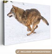 Toile Peinture Loup - Neige - Froid - 180x120 cm - Décoration murale XXL