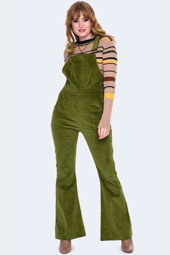 Voodoo Vixen - Corduroy Overall Style Jumpsuit - S - Olijfgroen