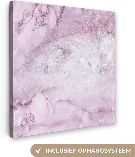 Canvas Schilderij Marmer - Glitter - Roze - 50x50 cm - Wanddecoratie