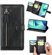 Premium vintage portemonnee hoesje met ritssluiting flip-cover hoes met kaarthoudersleuven Geschikt voor: Samsung Galaxy S23 Ultra - zwart