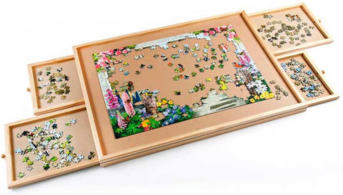 Puzzeltafel 1500 stukjes - met 4 uittrekbare elementen - houten puzzelplank - Perfect om puzzelstukjes volgens kleur en vorm te sorteren
