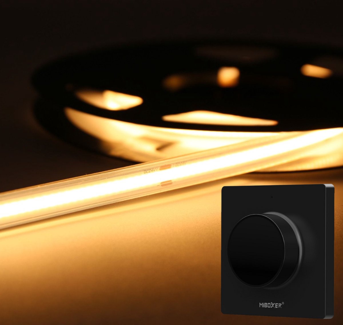 LED Strip COB - 10 Meter - Complete Set - 2700k - Warm Wit - 24V - IP65 Waterdicht - 480LED/m - Met Draadloze Mi-Light(MiBoxer) wanddimmer(Zwart)
