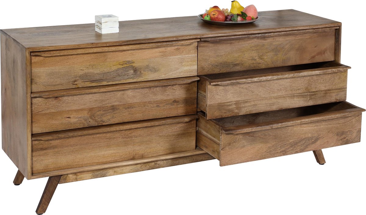 Cosmo Casa Ladekast - 6 Ruime Lades - Eenvoudige Montage - Robuust Ontwerp - Mangohout - Natuurlijk - 72x150x42cm Bruin