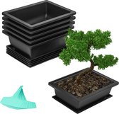 Belle Vous 6 Pak Bonsai Trainingspotten en Bevochtigingstrays - 16,5 x 22,5 cm - Duurzaam Plastic Bonsai/Bloemen/Vetplant Groeipotten met Ingebouwd Gaas voor Huis/Tuin