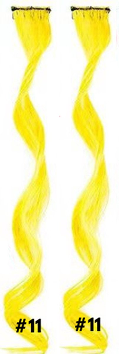 2 x Clip in Hairextension 45cm -GEEL - #11 - Smurfenblauw - nephaar - Hair extension | haar extensie- carnaval haar - gekleurde extensions - extensions met clip