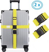2 x Kofferriem - Bagage Band - Luggage Belt - Bagage Gordel - met SlideLock en adreslabel - Afstelbaar - 200cm x 5 cm - Geel