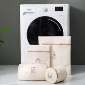 Set van 4 netwaszakken, dubbellaags, verdikte waszakken, beha-waszakken, veelzijdig wasnet voor wasmachine met ritssluiting (beige)