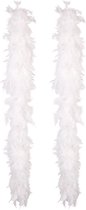 Boland Carnaval verkleed boa met veren - 2x - wit - 180 cm - 50 gram - Glitter and Glamour