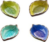 4 stuks mini-schaaltjes keramische bladeren vorm handgemaakte sauzen schalen van keramiek, set van 4 kleuren