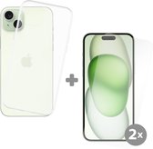 Cazy 2x Tempered Glass Screenprotector + Soft TPU Hoesje geschikt voor iPhone 15 Plus - Flexibel hoesje - Vervaardigd uit TPU materiaal - Transparant