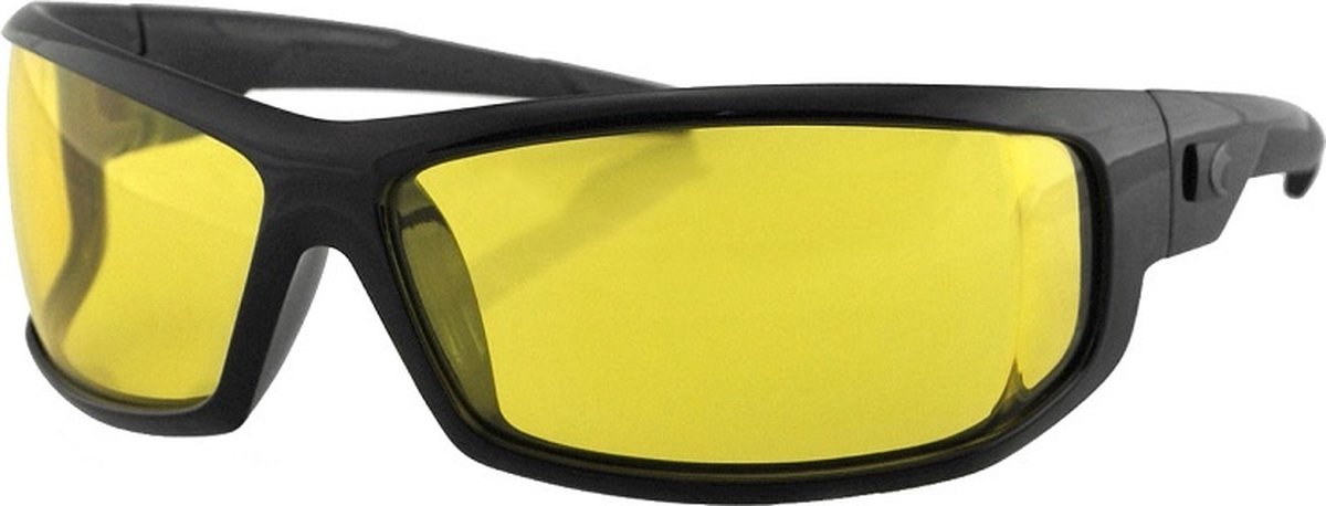 Bobster AXL Glans Zwarte Zonnebril - Motorbril Heren - Sportbril Heren - Glaskleur Geel