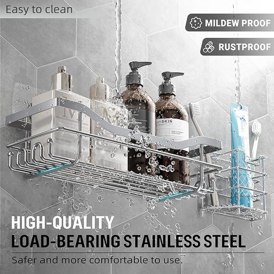 - Paquet de 5 caddies de Douche de salle de bain, organisateur de rangement de salle de bain auto-adhésif Geen Embouts , support de douche en acier inoxydable 304 pour organisateur de salle de bain, organisateur de Douche , Cuisine (Argent)