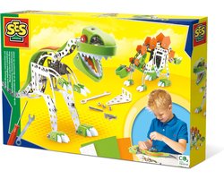 foto van SES - Metaal constructieset Dino - met 3 kleuren foam onderdelen - inclusief boutjes, moertjes, moersleutel en schroevendraaier - knutselen jongens - Dinosaurus Speelgoed