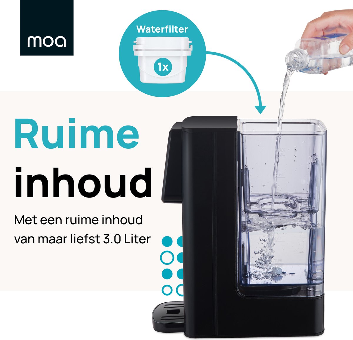 MOA Heetwaterdispenser 3L met Temperatuurregeling - Instant Waterkoker - BPA en PFAS Vrij - 45-100°C - Melkfunctie - Heetwatertap - BPA-vrij - Zwart — afbeelding 5