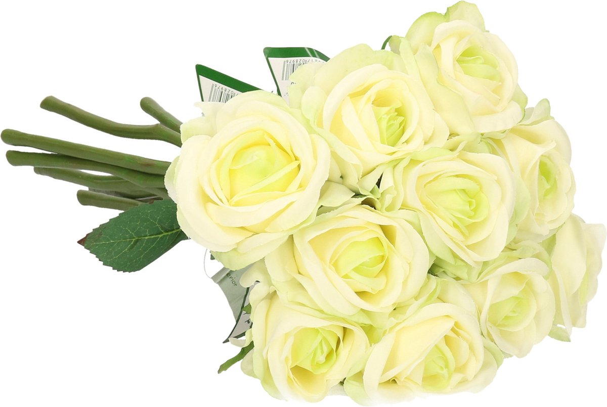 Top Art Kunstbloemen boeket roos Nina - 10x - wit - 27 cm - kunststof steel - decoratie bloemen