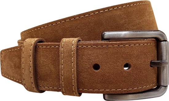 Riem Heren - Cognac -Riem Dames - Lichtbruin - Suede Leer - 4.5 cm breed - Totale lengte Riem 135 cm - Taille tot 115 cm