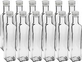 12 bouteilles en verre vides Bouteilles Maraska 250 ml et étiquettes pour écrire avec bouchon à vis argent, angulaire, pour bouteille de liqueur à remplissage automatique, bouteille de gin