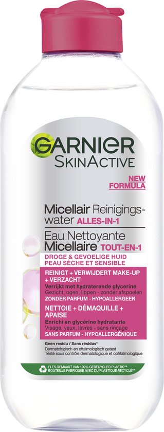 Garnier SkinActive Micellair Reinigingswater voor de Droge en Gevoelige Huid - 400ml – Reinigend en Hydraterend Micellair Water