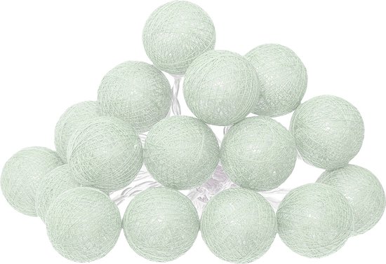 Atmosphera LED Éclairage de fête Land balls Vert céladon - Guirlande lumineuse coton - Boule Cotton - 16 Balles - Dia 3,5 cm - Guirlande