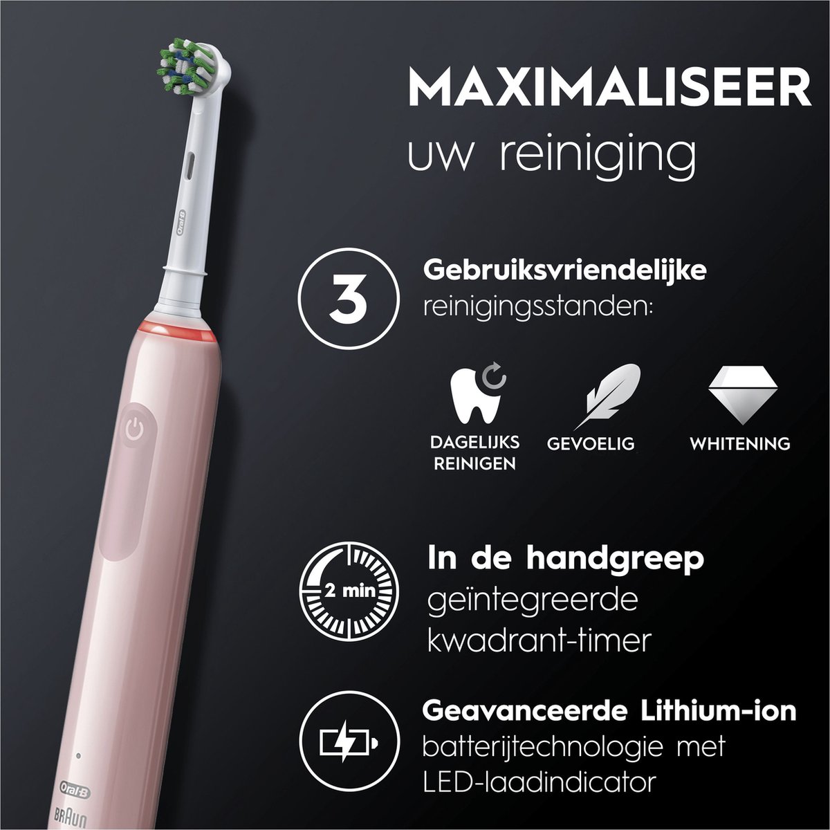 Afbeelding 2 van Oral B Pro 3 3900 Duo - Zwart en Roze Elektrische tandenborstel - met extra opzetborstel