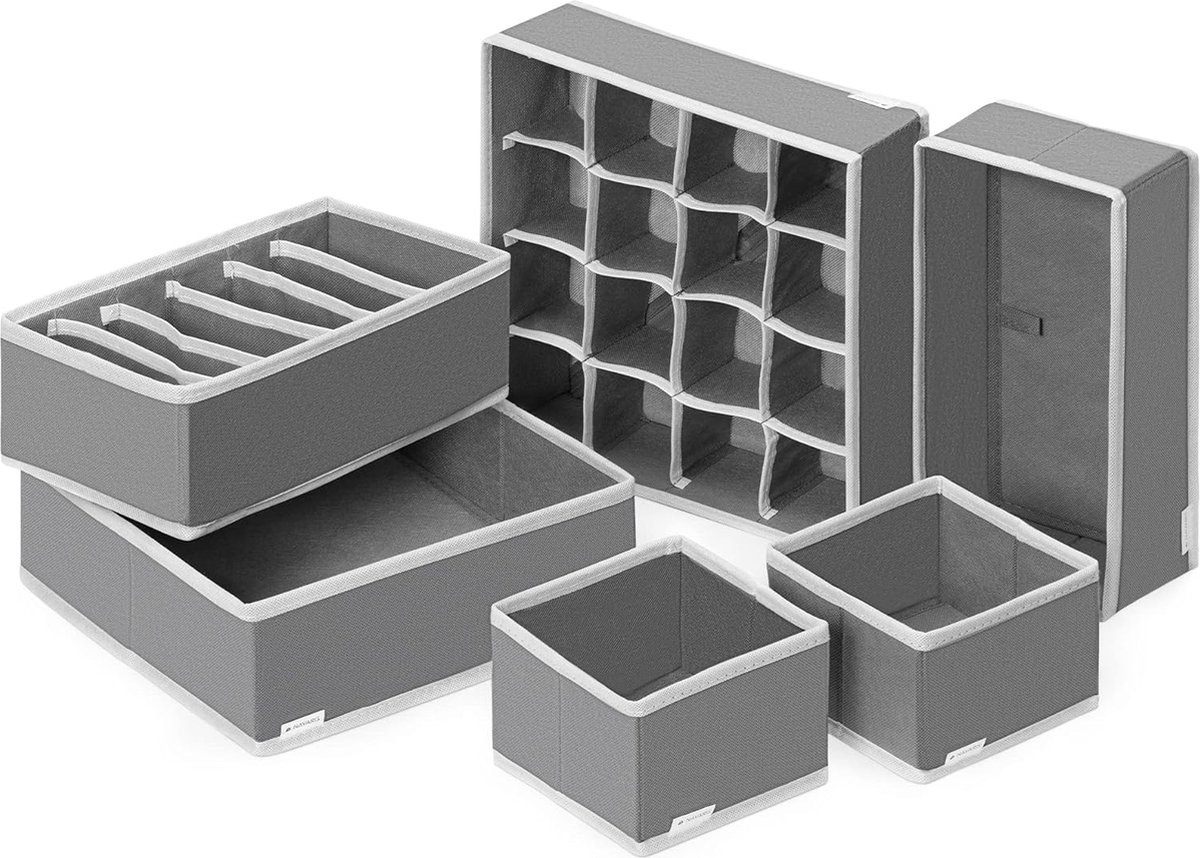 stoffen opbergbox voor kledingkast - Set van 6 - Ladeverdeler te gebruiken voor ondergoed, sokken en stropdassen - Grijs