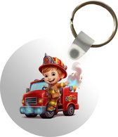 Sleutelhanger - Brandweerwagen - Jongens - Kind - Rood - Plastic - Rond - Uitdeelcadeautjes