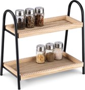 Petite étagère sur pied en bois avec deux niveaux – Support à épices à 2 niveaux – 2 plateaux vintage pour cuisine, salle de bain, bureau, plan de travail