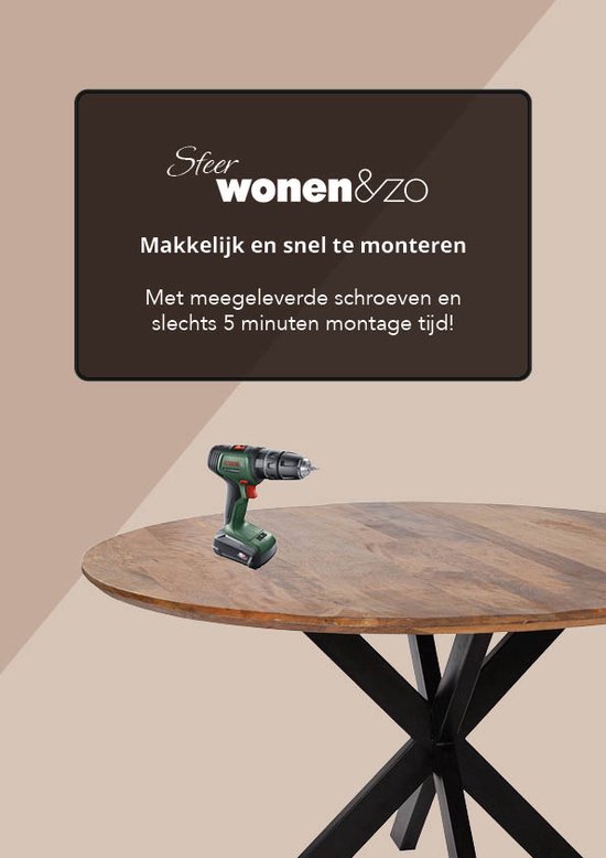 Table ronde en bois avec pied Matrix noir, avec perceuse dessus.