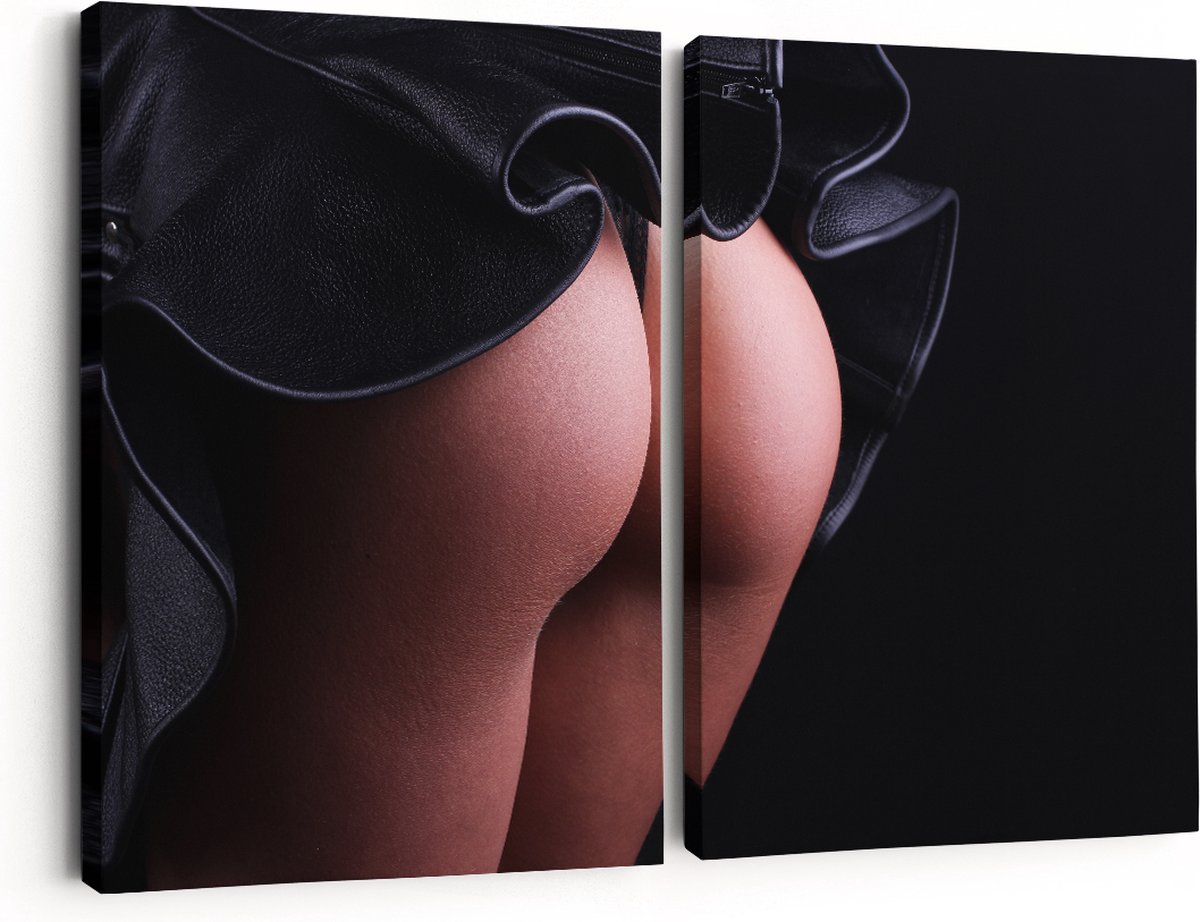 Artaza Canvas Schilderij Tweeluik Vrouwen Billen onder een Rok - Erotiek - 60x40 cm - Klei