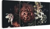 Artaza Tableau sur Toile Triptyque Fleurs sur Fond Zwart - 180x80 - Groot - Photo sur Toile - Impression sur Toile